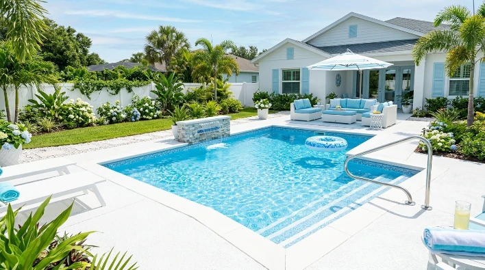 Cost-effective vinyl liner swimming pool constructed in Dubai for family leisure and relaxation.