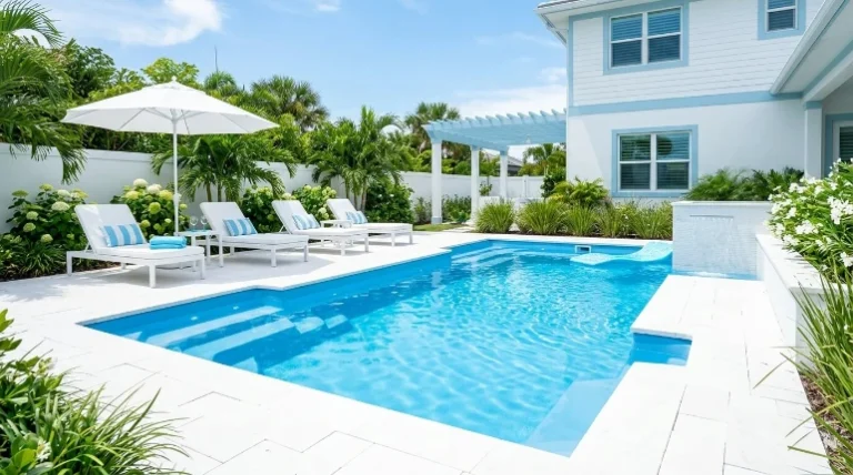 Quick and durable fiberglass swimming pool installed in a Dubai backyard by expert builders.