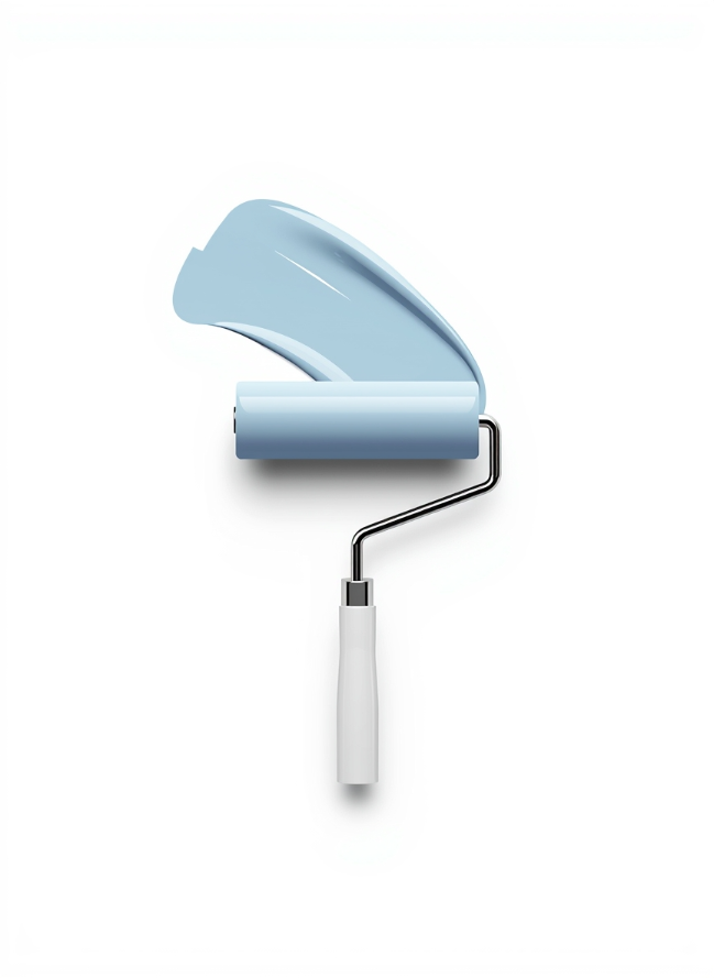 Painter using a sky-blue roller on a white wall, providing premium interior decorating and move-out painting in Al Barari, Dubai.